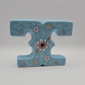 Boho Chic Floral Ceramic "T" Monogram Decor